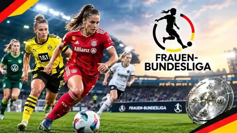 Frauen-Bundesliga 2025/26: Spielerinnen im Zweikampf vor vollem Stadion.