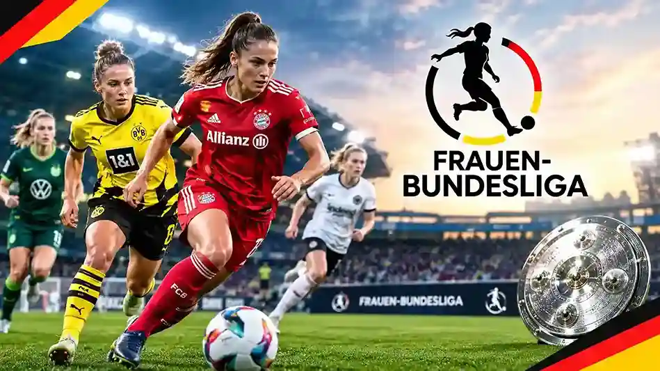 Frauen-Bundesliga 2025/26: Spielerinnen im Zweikampf vor vollem Stadion.