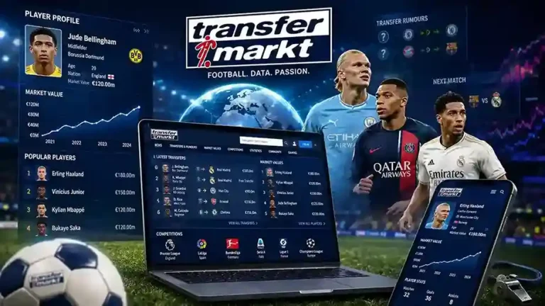 Detaillierte Analyse der Transfermarkt Marktwerte auf einem Tablet im Fussballstadion mit Diagrammen zu Statistiken und Spielerbewertungen.